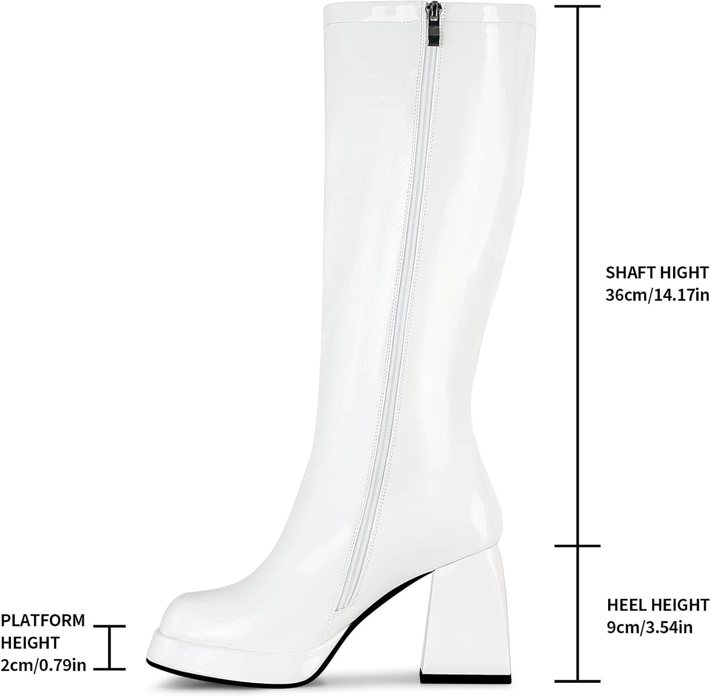 Black Leather Boots Platform Boots for Women Square Toe Chunky ed Boots