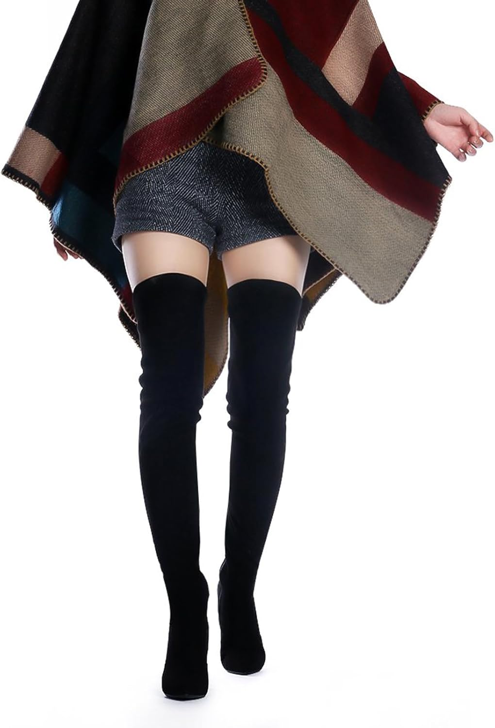 Women Stretch Suede Chunky Heel Over The Knee Boots Thigh High for Women