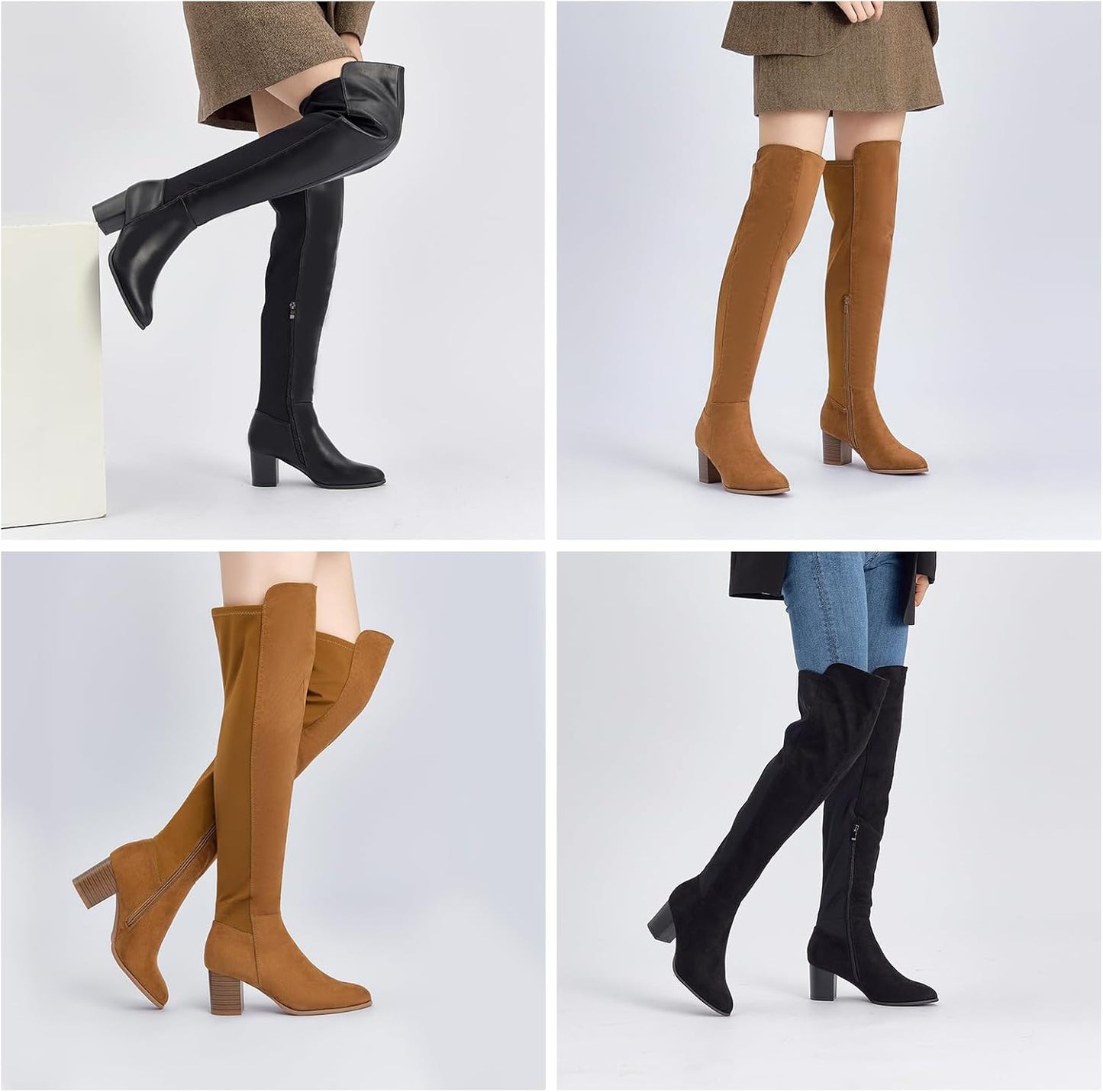 Women Over The Knee Boots Stretch Thigh High Block Mid Heel Boot Fashion Side Zip Winter Boots