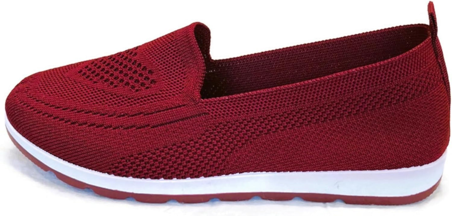 Women Knitting Flat Shoes Walking Shoes Comfort Loafers Breathable Mesh Female Round Toe Black, Pink, Purple, Red