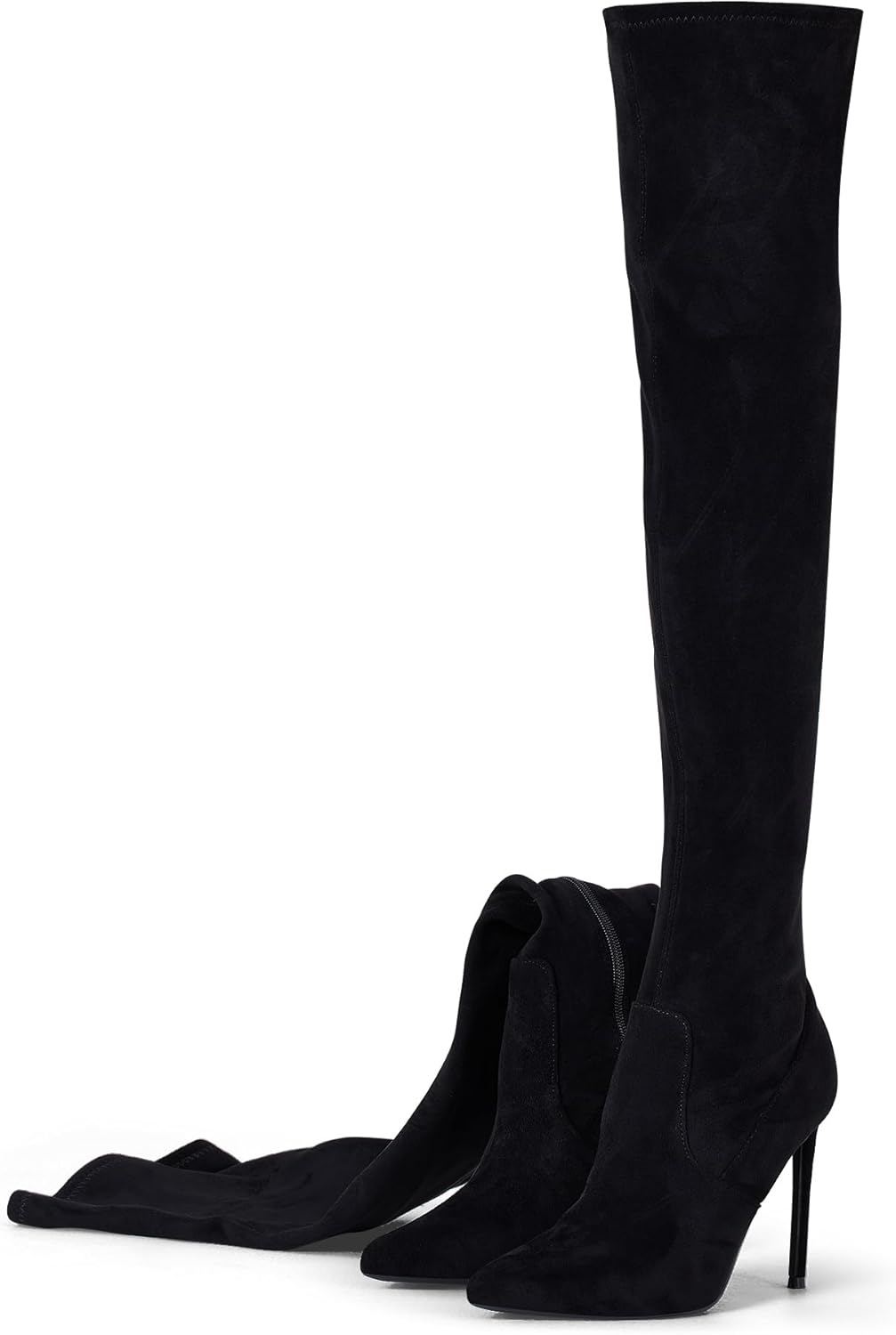 Thigh High Boots Over the Knee Boots for Women,Sexy 4.3 inch Stilettos High Heels Boots Stretch Suede Long Pointed Toe Shoes