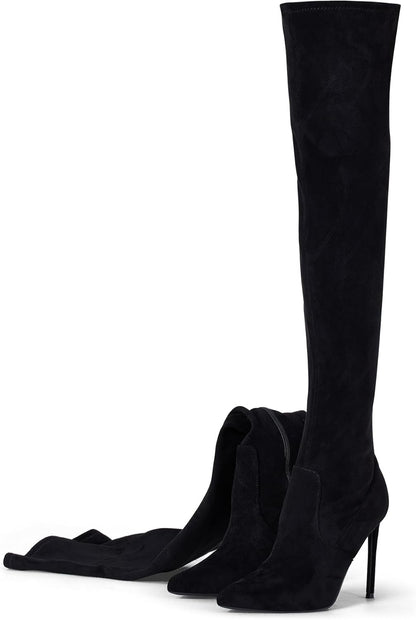 Thigh High Boots Over the Knee Boots for Women,Sexy 4.3 inch Stilettos High Heels Boots Stretch Suede Long Pointed Toe Shoes