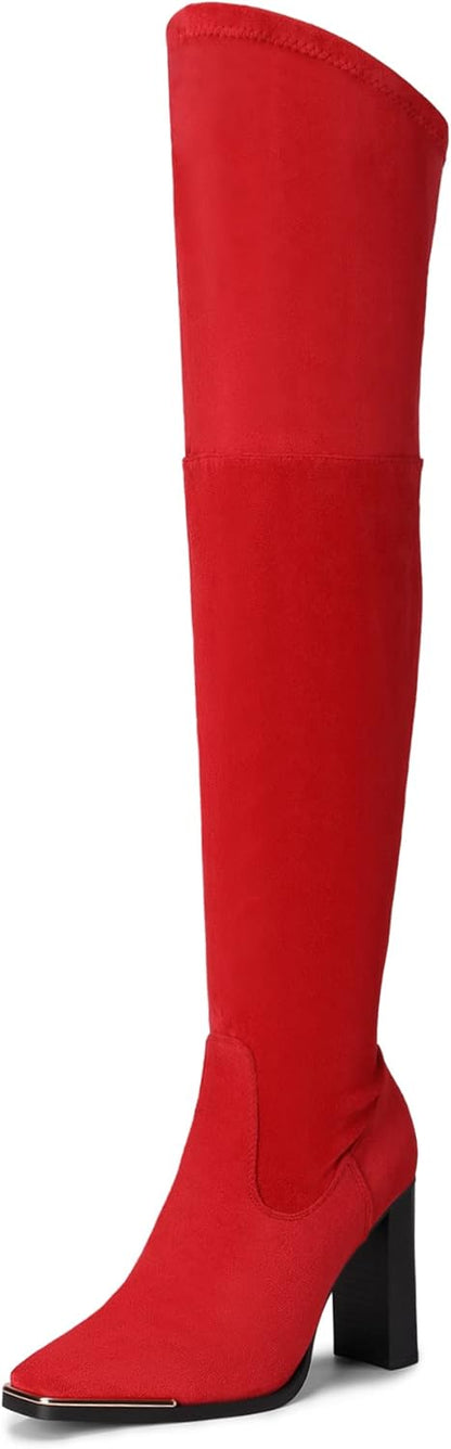 Women Over The Knee Boots Thigh High Square Toe Chunky Block HIgh Heel Long Sexy Fall Boots
