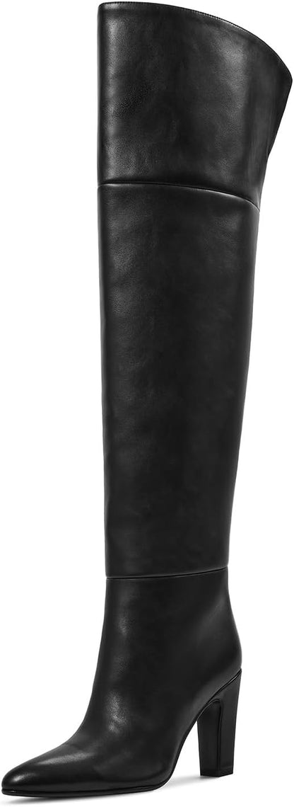 Thigh High Boots for Women, Over the Knee Boots with Chunky Heel, Side Zipper, Wide Calf Design, Stylish and Comfy
