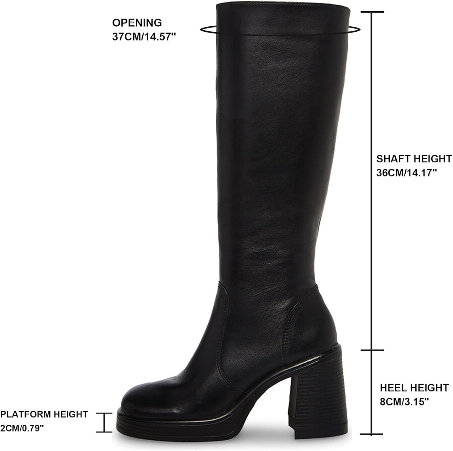 Black Leather Boots Platform Boots for Women Square Toe Chunky ed Boots