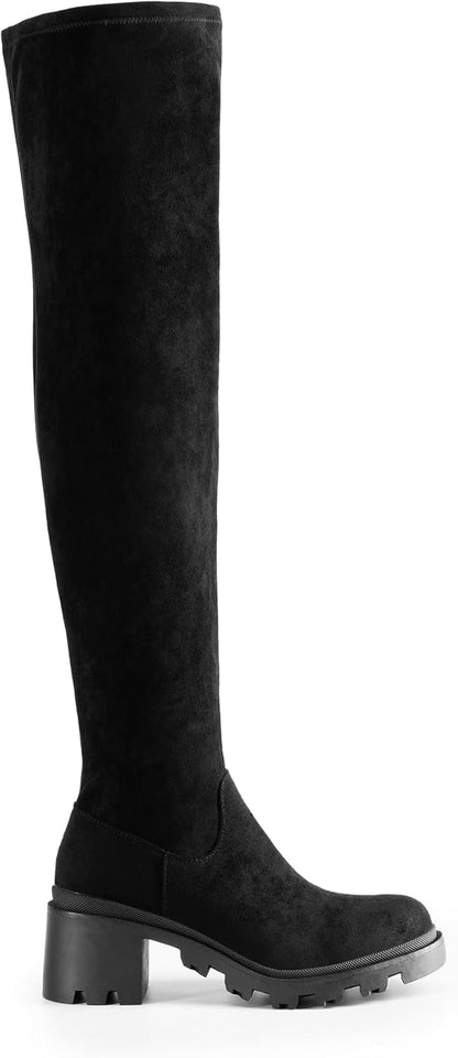 Women Knee High Boots, Platform Over The Knee High Chunky Heel Fashion Boots for Women