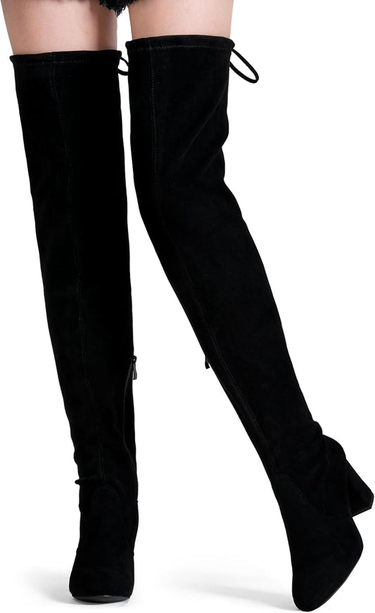 Women 992 Thigh High Over The Knee Boots, Suede Long Boots with High Heel and Inner Zipper