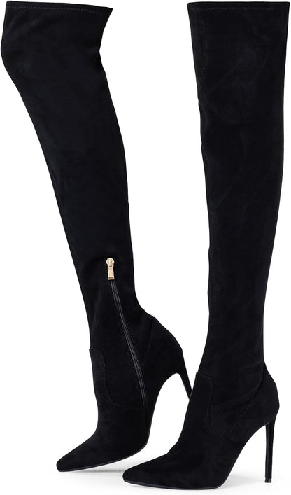 Thigh High Boots Over the Knee Boots for Women,Sexy 4.3 inch Stilettos High Heels Boots Stretch Suede Long Pointed Toe Shoes