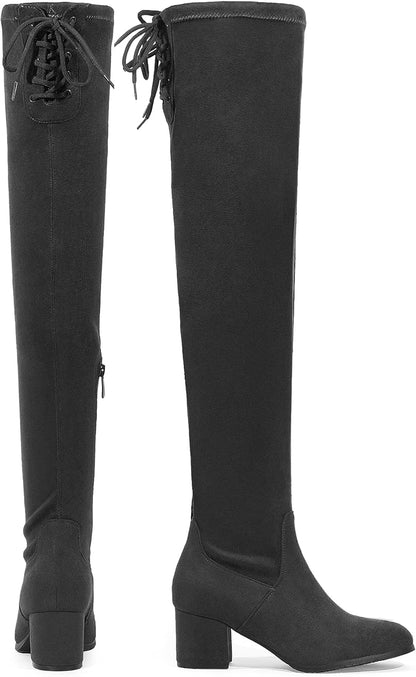 Women Over The Knee Thigh High Chunky Heel Boots Long Stretch Sexy Fall Boots