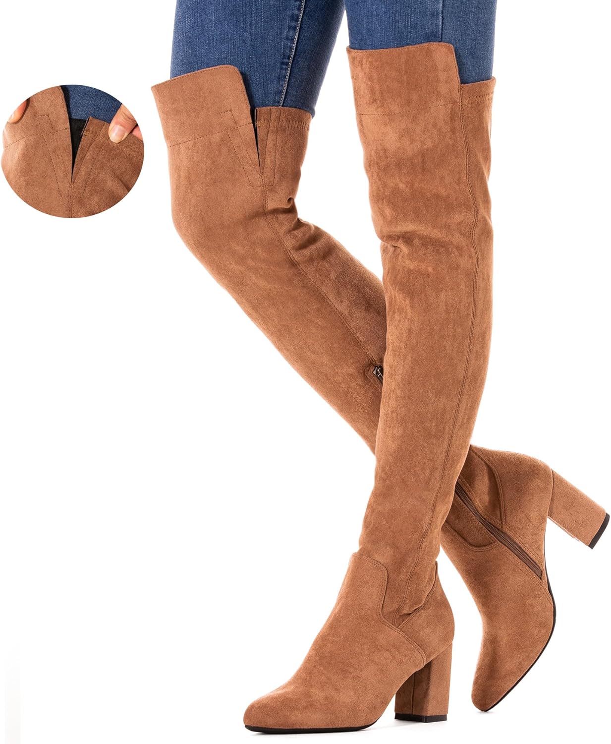 Women Over the Knee Boots Thigh High Suede Black Block Low 2 Inch Heel Chunky Above Knee Winter Pointed toe