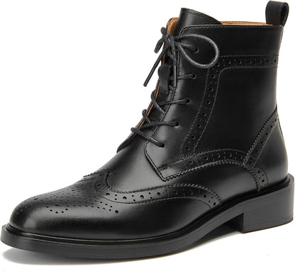 Combat Boots Women Fall Shoes Winter Leather Ankle Boots for Women Oxfords Dressy Lace Up Wingtip Brogue Short Booties