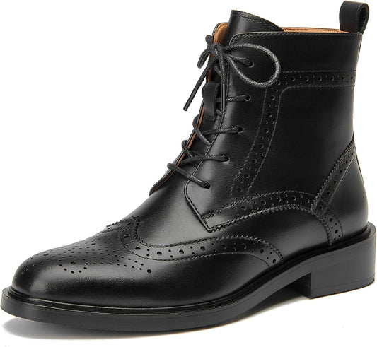Combat Boots Women Fall Shoes Winter Leather Ankle Boots for Women Oxfords Dressy Lace Up Wingtip Brogue Short Booties